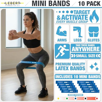 Lebert Mini Resistance Bands – 5 or 10 Pack Loop Bands - color: d) Blue 10 Pack