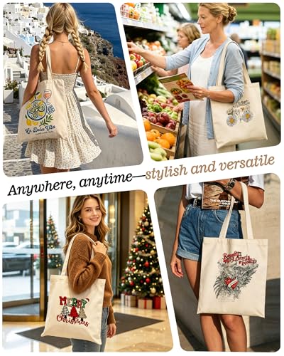 Canvas Tote Bag with Zipper for Women, Halloween Trick or Treat Bags Bulk | 13.8" x 15.3" Fashionable Two-Tone Cotton Tote Bag for Crafts, DIY Your Creative Designs - color: [A2] Beige