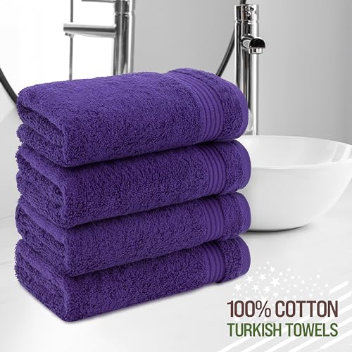 American Veteran Towel, Hand Towels for Bathroom Set of 4, 100% Cotton Turkish Hand Towel Sets, Soft Hand Face Towels, Purple Hand Towels - color: Purple, size: 16x28