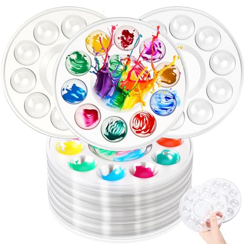 AmazingSpark 200 Pcs Paint Tray Palettes 5.5 in Clear Disposable Round Plastic Paint Palette Bulk Watercolor Craft Supplies for Art Class, DIY Craft, Painting Party, Birthday Party - style: Round