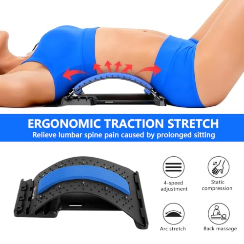 Back Stretcher - 4-Level Adjustable Lumbar Support Board & Back Cracker for Lower Back Pain Relief, Home Office Use (Blue) - color: Blue