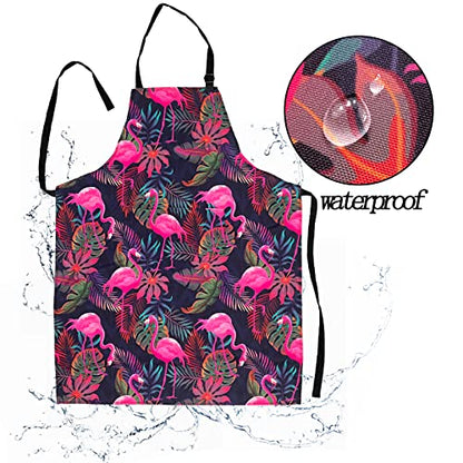 Adjustable Waterproof Apron Bib Apron with 2 Pockets Cooking Kitchen Aprons for Women Men Chef - color: Flamingo Apron