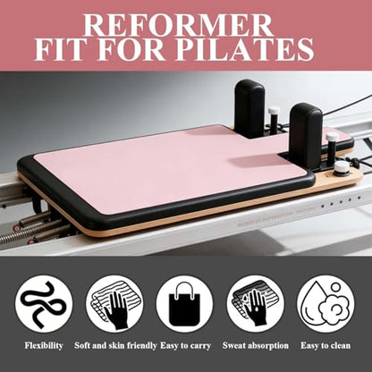 QCWN Non-Slip Pilates Reformer Mat Cover, 39" x 24" Pilates Machine Towel with Headrest Cutout, 0.8mm Sweat-Wicking Micro-Suede Foldable Mat for Female Pilates Enthusiast Exercise Matfor Pilate Training Yoga - color: Pink
