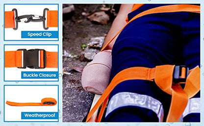 PrimaCare IR-5007-3 Pack of 3, 2 Piece Backboard with Swivel Speed Clip – Adjustable Patient Immobilization Straps with Quick Release Buckles for Spine Boards, 9 Feet, Orange - size: Swivel Speed Clip 9 Ft