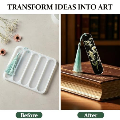 3PCS Shiny Silicone Bookmark Molds, Rectangle Resin Bookmark Molds in Small & Medium Sizes with Tassel Accessories, Perfect for DIY Resin Bookmarks