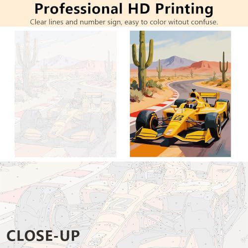 TUMOVO Adult Paint by Number Kits for Beginner Racing Car DIY Art Craft | Desert Landscape Paint by Numbers Kit for Adults, Match Numbers to Colors, No Painting Skill Needed, Zero Experience Required - color: Racing Car