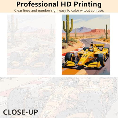 TUMOVO Adult Paint by Number Kits for Beginner Racing Car DIY Art Craft | Desert Landscape Paint by Numbers Kit for Adults, Match Numbers to Colors, No Painting Skill Needed, Zero Experience Required - color: Racing Car