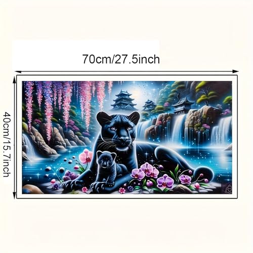 KUFWKEY Panther Diamond Art Kits for Adults,Waterfall Landscape Leopard 5D Diamond Painting Kits,Fantasy Animal Full Round Diamond Dots Kits,DIY Mosaic Craft for Home Decor 27.5x15.7inch - color: leopard