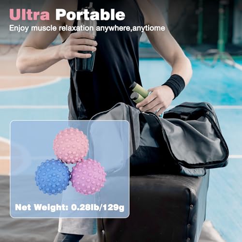 WOVTE Massage Lacrosse Ball Set for Sore Muscles, Shoulders, Neck, Back, Foot, Body, Deep Tissue, Trigger Point, Muscle Knots, Yoga and Myofascial Release - color: Blue Pink Purple