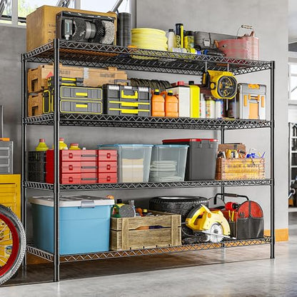 REIBII 4-Tier 2560LBS Heavy Duty Shelving,55.5"W Adjustable Storage Shelves | 2560 lbs commercial shelf,heavy-duty steel,25mm rods,powder-coated rust-proof,adjustable tiers, ool-free,garage, warehouse - size: 55.5"H x 55.5"W x 18"D