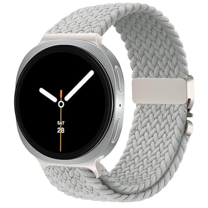 Nylon Braided band Compatible with Samsung Galaxy Watch 8 40mm 44mm, Elastic Band for Galaxy Watch 8 Classic 46mm - color: White Pearl