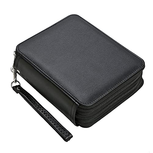 72 Slots Pencil Case Organizer w/Removal Handle Strap | 3-Layer Zipped Pencils Box Large for Colored Pencils Watercolor Pencils for Office and Travel for Artist - color: Black