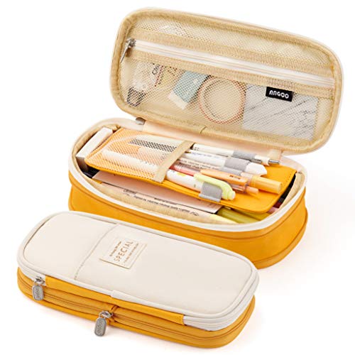 EASTHILL Big Capacity Pencil Pen Case Office College School Large Storage High Bag Pouch Holder Box Organizer Yellow Orange - color: Yellow