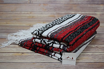 Open Road Goods Red Mexican Blanket - Authentic Serape Falsa Blanket - Handmade - color: Red