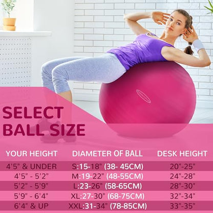 Fitvids Anti-Burst and Slip Resistant Exercise Ball Yoga Ball Fitness Ball Birthing Ball with Quick Pump - color: Pink, size: XXL(31-34in/78-85cm)