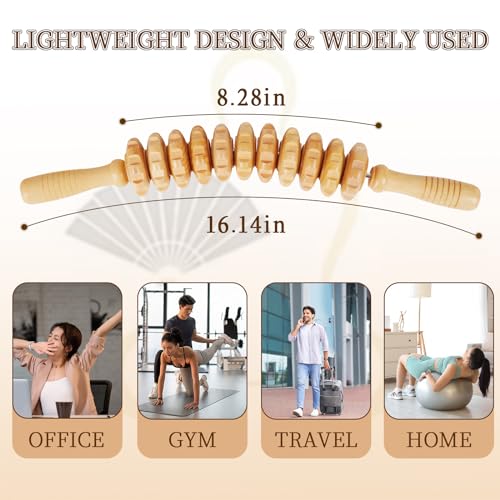 Liitrton Manual Wooden Massage Roller Stick for Muscle Relief, 11-Wheel | Smooth Body Roller, Wood Therapy Massage Tools for Trigger Point Relief, Legs Sore Muscle Recovery - size: 11-Wheel