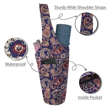 Yoga Mat Bag Yoga Tote Bag with Large Pocket and Zipper Pocket Yoga Mat Bag Carrier Fit Most Size Mats and All You Stuff - color: dark purple