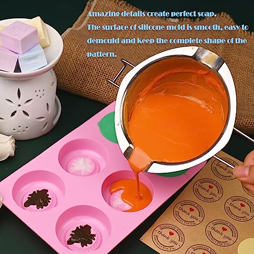 Sakolla 2 Pack Silicone Soap Molds, 6 Cavity Round Honeybee Silicone Molds for Homemade Soaps, Lotion Bar, Jello, Bath Bomb, Beeswax, Resin, Chocolate and Dessert (Pink) - color: Round Bee/Pink