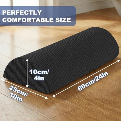 Half Moon Bolster Pillow with Straps, Knee Pillow for Back Sleeping, Under Knee Pillow for Sleeping, Relieves Pain in Legs and Knees, Machine Washable Cover, 24" X 10" X 4", Black - color: Black