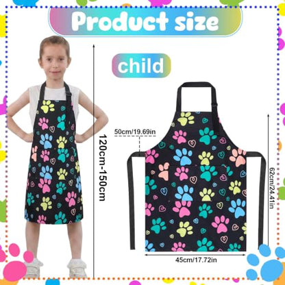 2 Pack Kids Apron, Cute Cooking Aprons, Waterproof Art Apron with Pockets, Toddler Painting Artist Apron Adjustable - color: Dog Paw Prints, size: 45*62cm