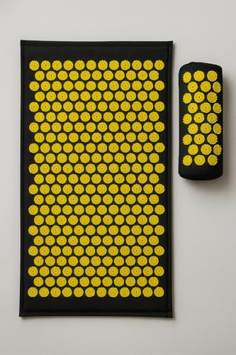 Acupressure Yoga Mat & Pillow Set – Back, Neck & Sciatic Nerve Pain Relief, Muscle Relaxation, Stress Relief – Acupuncture Mat – Ideal Gift for Women (Yellow) - color: Yellow