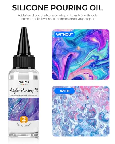 Nicpro 8 Colors Large Bulk Acrylic Pour Paint Set (33.8 oz, 1000 ml) Premixed High Flow Art Pouring Paint Supplies Kit with Silicone Pour Oil, Gloves for Beginner Cell Creation Flow DIY, Ready to Pour | High Flow Art Pouring Paint Supplies Kit with Silico