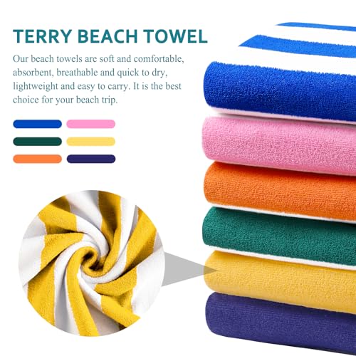 Genovega 6 Packs Stripe Beach Towel Thin Terry Set XL Big Extra Large Oversized Accessories Essentials Soft Super Clearance Pool Swim Camping Travel Bath Towels Bulk Men Women Adults Gift Yellow - color: Yellow, size: 60.00" x 30.00"