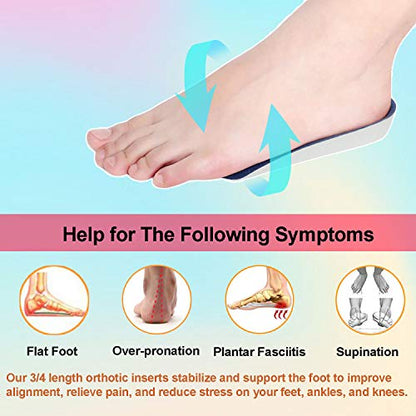 3/4 Length Orthotic Inserts, Half Shoe Insoles for Plantar Fasciitis - size: L - W11-12.5 | M9.5-11