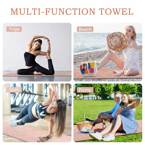 Hot Yoga Towel with Grip Dot, Non Slip Sweat Absorbent Microfiber Yoga Mat Towels for Hot Yoga, Pilates, Fitness and Workout 72inch x 24inch - color: Peachy Pink