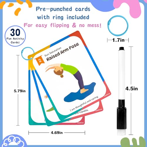 Yoga Workouts for Kids-32 Exercise Cards with Yoga Poses，ncludes 2 Rings&Dry-Erase for Improve Flexibility and Cultivate Concentration Autism Special Needs (Kids Yoga)