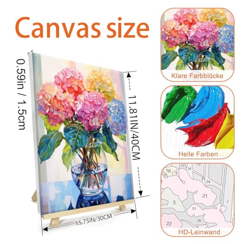 Ausanrl Flowers Framed Paint by Numbers Wooden Easel-Adult Paint by Number Kits on Canvas Framed,Paint by Number Adult,Hydrangea Paint by Numbers with Frame,Gifts and Home Wall Decor 12x16inch - color: Hydrangea