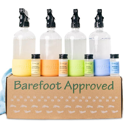 Zatural Hempy Home Starter Kit | Barefoot Approved™ | 4 Reusable Bottles + 4 Concentrates + Micro Fiber Towel | Bathroom - Floor - Multi-Surface - Window