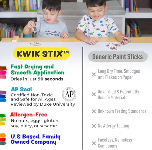 Kwik Stix Tempera Paint Sticks, 96 Count Class Pack in Rainbow Colors, Paint Sticks for Kids, Washable, Quick-Dry, Non-Toxic, Allergen-Free