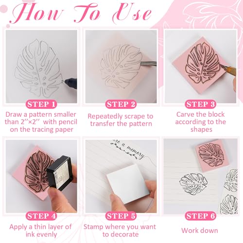 Frienda 24 Pcs 2" x 2" Rubber Carving Block Printmaking Stamp, White Pink | Easy to Carve, for Printmaking, Stamp Making, DIY Crafting, Scrapbook, Painting, Soft Linoleum for Beginners, Professionals - color: White Pink