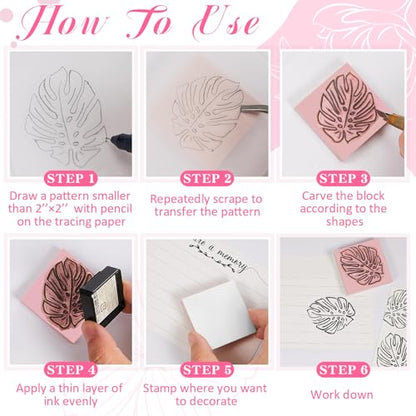 Frienda 24 Pcs 2" x 2" Rubber Carving Block Printmaking Stamp, White Pink | Easy to Carve, for Printmaking, Stamp Making, DIY Crafting, Scrapbook, Painting, Soft Linoleum for Beginners, Professionals - color: White Pink