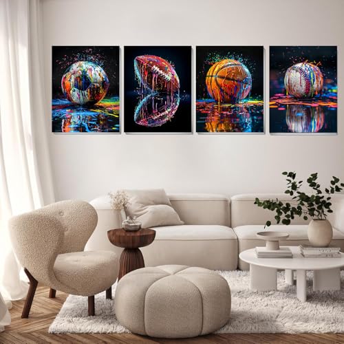4 Pack Paint by Numbers Kit for Adults Beginner,Ball Sports 12x16 In | Paint by Number for Beginner,Adult Paint by Number,HD Color Canvas,DIY Tool Kits,Stress Relief Craft,Great Gift,without Frame - color: 4 pack paint by number-1225