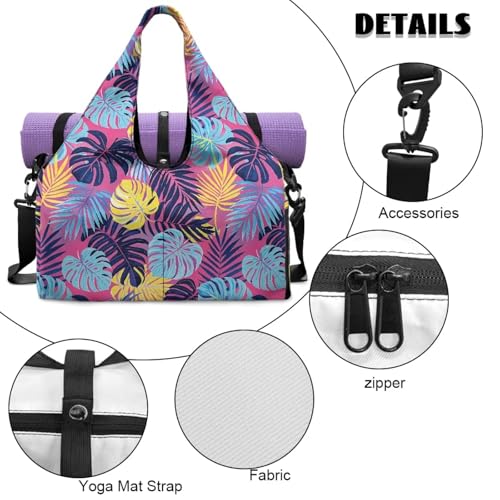 Yoga Gym Bag with Removable Adjustable Shoulder Strap, Shoe Compartment & Top Yoga Mat Holder 17.72x8.66x9.84in - color: Hawaiian Palm Leaf Print