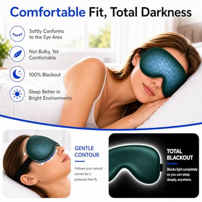 Cooling Sleep Mask with Mulberry Silk Surface & Removable Gel Pack - color: Cooling Bark Green