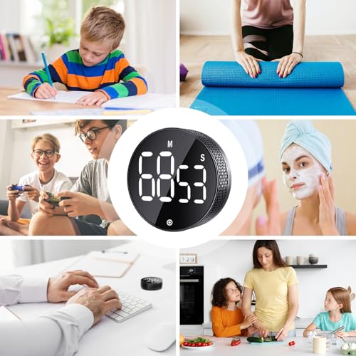 BlueSnail Kitchen Timer with LED Digital Display Smart Efficana for Home Classroom Gym Office, Volume and Brightness Adjustable Productivity Timer (All Black) - color: All Black