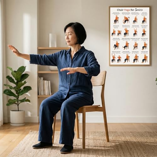 Chair Yoga for Seniors over 60 Chart Poster Wall Art Tai Chi Chair Workout Chart Canvas Wall Decor Prints Chair Exercises for Seniors Wall Art Modern Painting for Bedroom Living Room 12x16 Inch Unframed - color: D, size: 24"L x 16"W