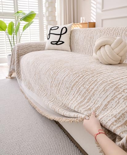 Erke Couch Cover Sheet Blanket, 3-Seat Small Size Sofa Cushion Slip Covers, L Shape Sectional Furniture Decor Protector, Machine Washable Chenille Slipcover for Pets Dogs Cats - color: Texture Coffee, size: 71" x 118"