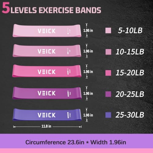 VEICK 5-Level Resistance Loop Bands Set for Strength Training & Pilates - color: Purple