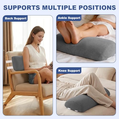 Half Moon Bolster Pillow with Straps, Knee Pillow for Back Sleeping, Under Knee Pillow for Sleeping, Relieves Pain in Legs and Knees, Machine Washable Cover, 24" X 10" X 4", Grey - color: Grey