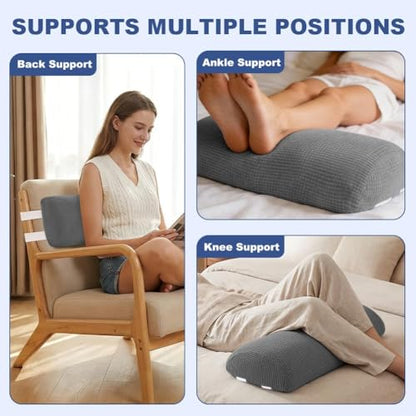 Half Moon Bolster Pillow with Straps, Knee Pillow for Back Sleeping, Under Knee Pillow for Sleeping, Relieves Pain in Legs and Knees, Machine Washable Cover, 24" X 10" X 4", Grey - color: Grey