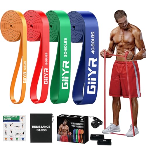 Resistance Bands Set for Men & Women - 4 Levels Exercise Band with Door Anchor, Pull Up Bands for Strength Training, Stretching, Powerlifting, Home Workouts