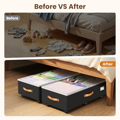 Budding Joy 80L 2 Pack Adjustable Under Bed Storage with Wheels - color: Black