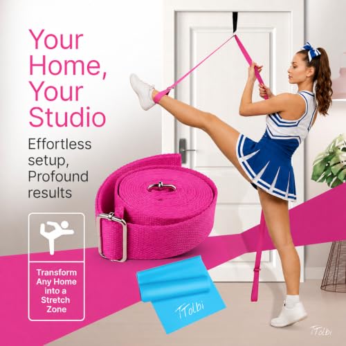Leg Stretcher Strap with Door Anchor and Resistance Band, Splits Trainer | Home Flexibility Trainer for Splits, Ballet, Dance, Cheer, Yoga, Gymnastics, Pole and Taekwondo, Kids to Adults, All Levels - color: Vibrant Pink