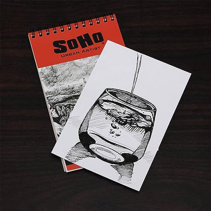 SoHo Urban Artist Softcover Drawing Pad - 8"x10" - 92 lbs/150gsm, Mixed Media, 24 Dual-Sided Sheets, Acid-Free, Wire-Bound, Micro-Perforated, Repeated Erasing & Reworking - size: 8"x10"