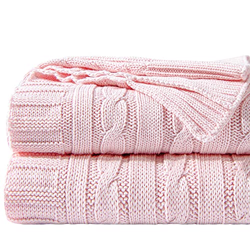 NTBAY Cotton Cable Knit Throw Blanket, 51 x 67, Baby Pink - color: Baby Pink, size: Throw(51"x67")