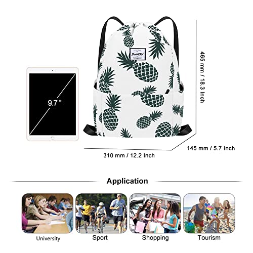XEYOU Drawstring Backpack Bag Sport Gym Sackpack Beach Cinch Bag | Lightweight Swimming Bag, Water-Resistant Fabric, Travel Daypack for Women and Men - color: Beige Pineapples Pattern